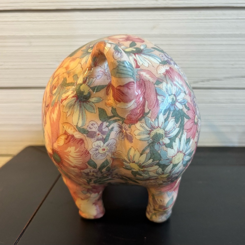 Floral Pig Decoupage Style Spring Colors Gloss Finish - Picture 5 of 8